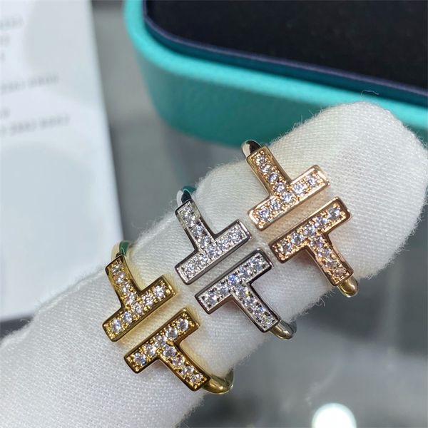 Ringen voor dames Designer 18K roségoud, gouden, zilver T-diamantring Nieuw met originele doos Vrouwelijke bruiloft Luxe sieraden Damesverlovingsringen