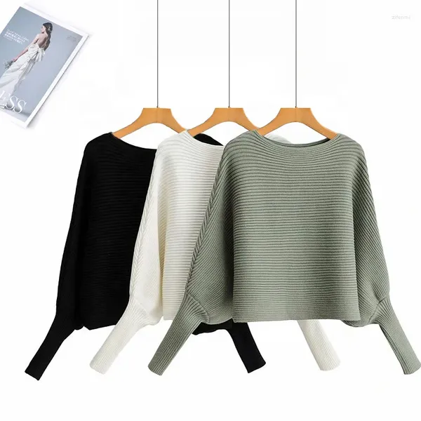 Maglioni da donna 2024 Slash Neck lavorato a maglia invernale Top manica corta a pipistrello maglione Donna Cashmere Casual Pullover Jumper Pull Femme