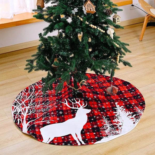 Weihnachtsdekorationen, 120 cm, Baumrock, rot, schwarz, kariert, Hirsch, Weihnachtsteppich, fröhliche Dekoration für Zuhause, Navidad, Noel, Jahr 2024, Geschenke