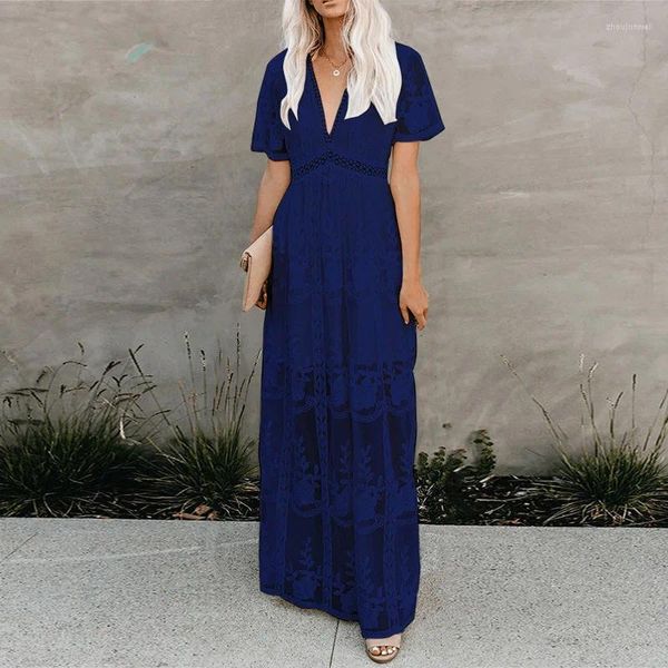 Abiti da festa VOLALO 2024 Summer Boho Women Maxi Dress Ricamo allentato Pizzo bianco Tunica lunga Beach Vacation Holiday Clothing