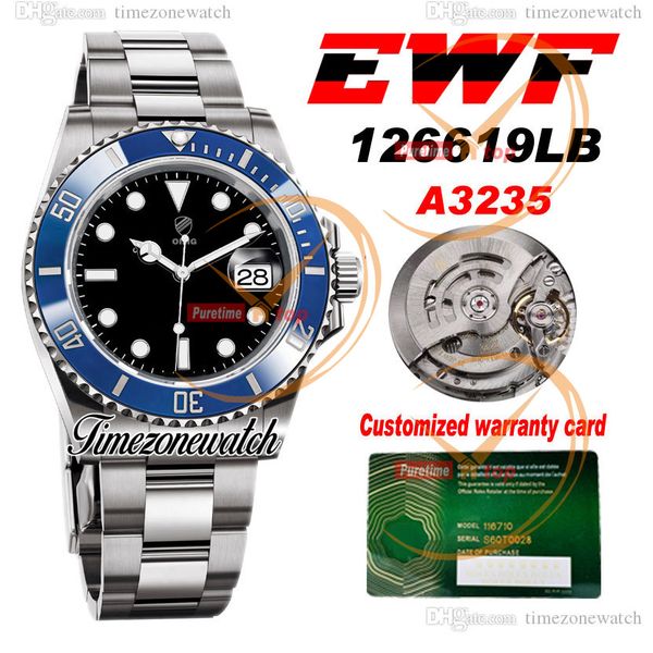 EWF V2 41mm A3235 Relógio automático masculino 126619 moldura de cerâmica azul mostrador preto pulseira de caixa de aço 904L melhor versão mesmo cartão de garantia serial Timezonewatch EWA2