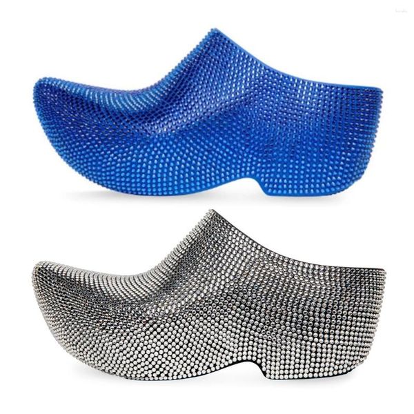 Sapatos de vestido dos desenhos animados cosplay equitação calçado tamancos strass fundo grosso azul prata apontou toe slingback plataforma mules para mulheres