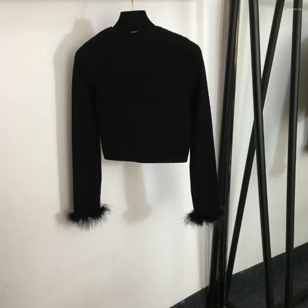 Женские свитера L02, весенне-осенний трикотаж, круглый лидер с вышивкой рта, страусиная шерсть, черный, белый, розовый, модный, для поездок на работу
