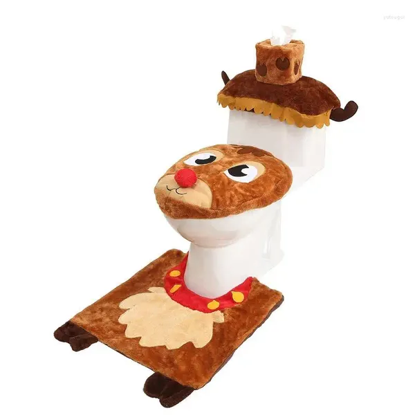 Capas para assento de vaso sanitário Conjunto de capa de Natal 4 PCS Esquilo Decorações de banheiro fofas e macias