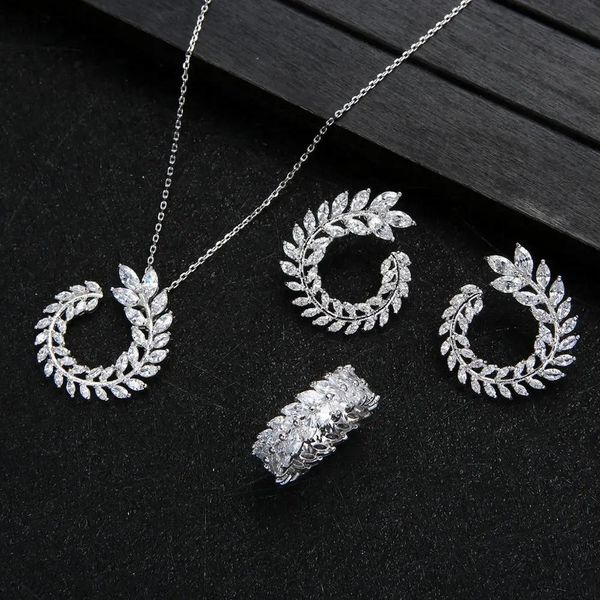Чехлы Изысканная подвеска в форме оливковой ветки для женщин, ожерелье, серьги, кольцо для свадебного комплекта ювелирных изделий D0997