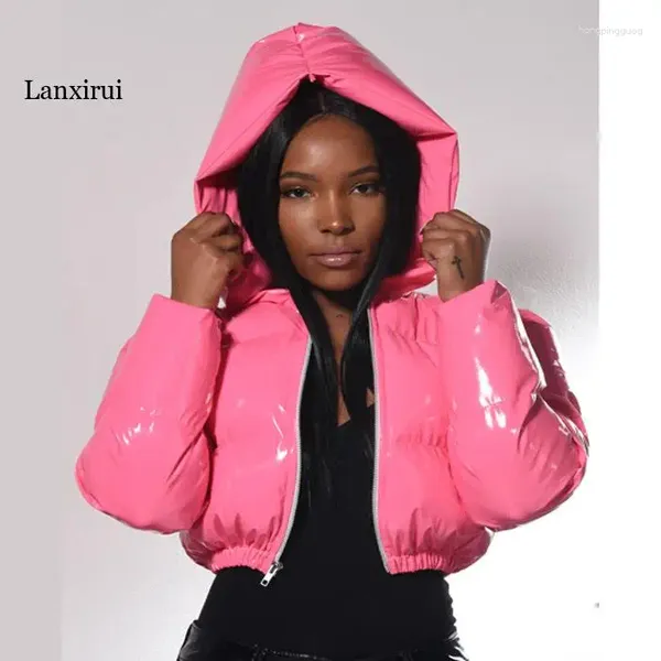 Casacos de trincheira femininos falso pu couro bolha puffer jaqueta inverno quente feminino manga longa outerwear zíper casual fino parkas casaco