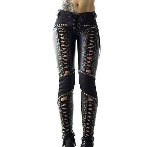 Женские брюки-карандаш из искусственной кожи в стиле панк-рок 240115