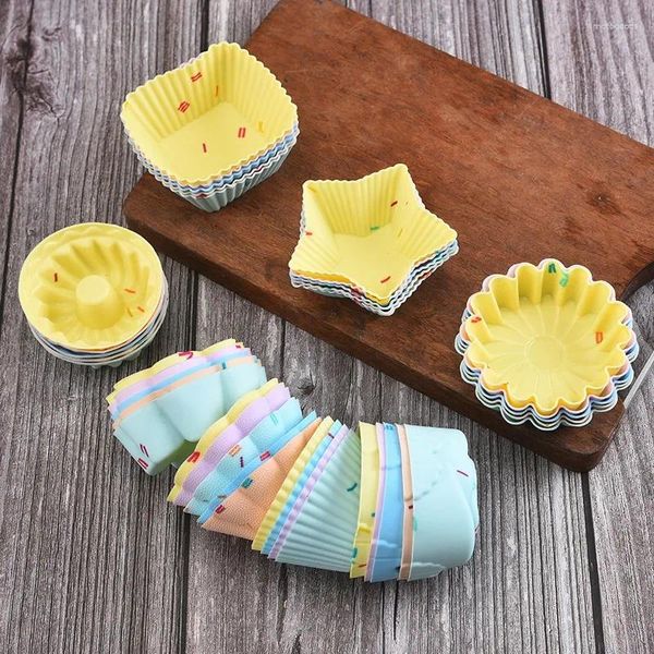 Stampi da forno 5 pezzi Particelle di caramelle in silicone Torta colorata Mafen Tazze Stampi circolari a forma di stella per crostata di uova Utensili da cucina per la casa