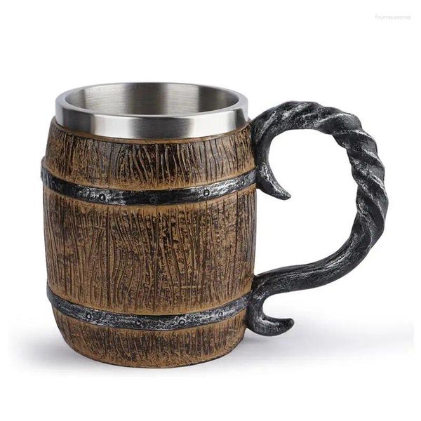 Tassen Viking Holz Bierkrug Tassen Holzfass Tasse Doppelwandig Trinken Kaffee Metall Isoliert Bar Cocktail