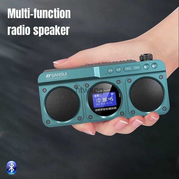 Altoparlanti portatili Nuova mini radio FM per anziani Altoparlanti Bluetooth wireless esterni MP3 Walkman Qualità audio Hi-Fi Orologio a LED Display testi YQ240116