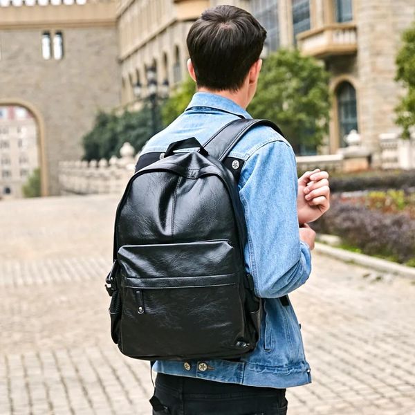 Taschen Berühmte Marke Adrette Leder Schule Rucksack Tasche Für College Einfache Design Männer Casual Daypacks mochila männlich