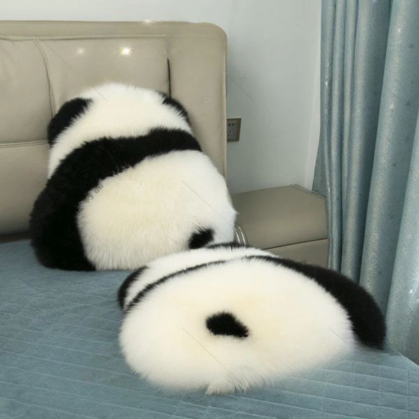 Brinquedos de pelúcia travesseiro imitação de lã veludo panda lance travesseiros irritado panda almofada casa sofá bay janela cadeira almofada universal 240115
