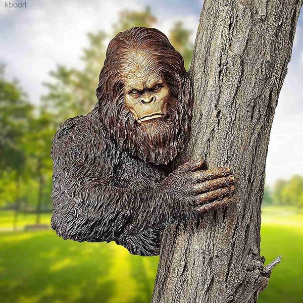 Gartendekorationen Harz 3D Baum Statue Bigfoot Gorilla Skulptur Umarmung Baum Hugger Cartoon Outdoor Garten Hof Kunst Baum Dekoration Hängen Dekor YQ240116