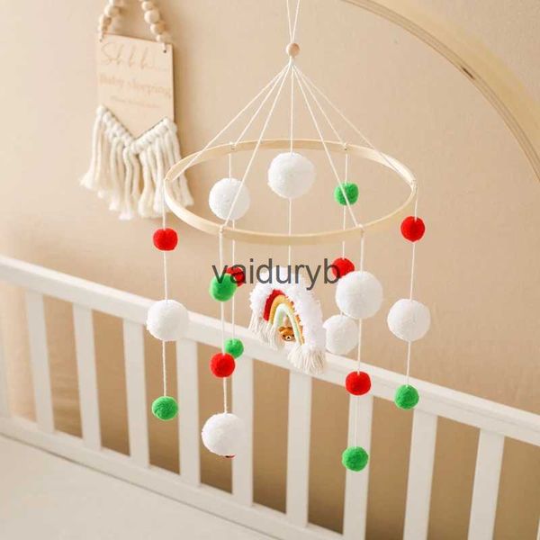 Mobiles# Sonaglio per bambini Giocattoli Mobile in legno Neonato morbido feltro Natale Arcobaleno Uncinetto Campana per appendere giocattoli Supporto per staffa Culla per neonati Toysvaiduryb