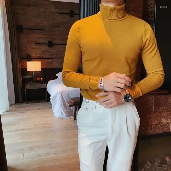 Männer Pullover Gestrickte Für Männer Rollkragen Overfit Pullover Mann Kleidung Weiß Plain Einfarbig Hohe Kragen Koreanische 2024 Herbst elegante