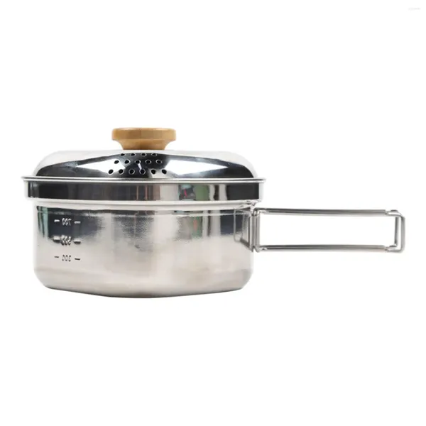 Casseroles Camping Cook Pot avec poignée pliante polyvalente 1.3L capacité cuisine ustensiles de cuisine pour voyage en plein air maison sac à dos