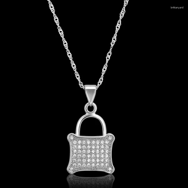 Collane con ciondolo Romantico carino piccolo lucchetto con lucchetto goccia collana femminile in argento con zirconi cubici per regalo di gioielli da donna