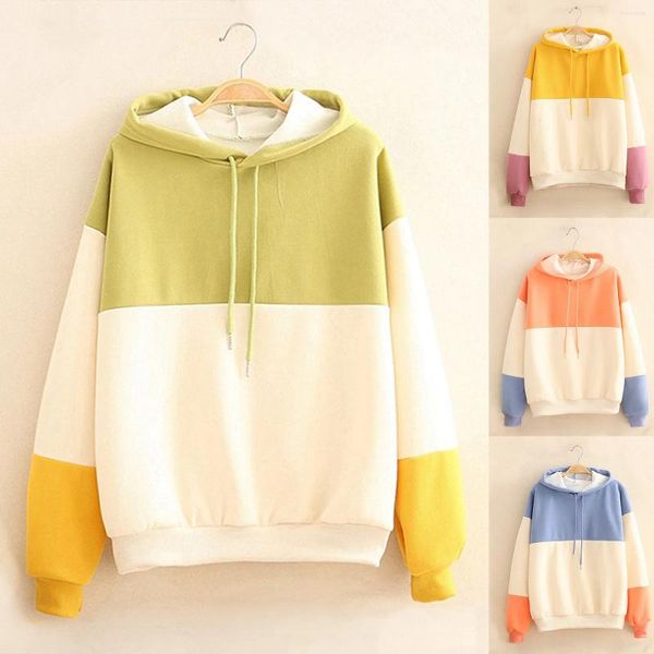 Damen Hoodies Mode Frauen Kawaii Sweatshirts Lässiger Druck Langarm Splice Patchwork Sweatshirt Süße Teenager Tops Pullover Kleidung