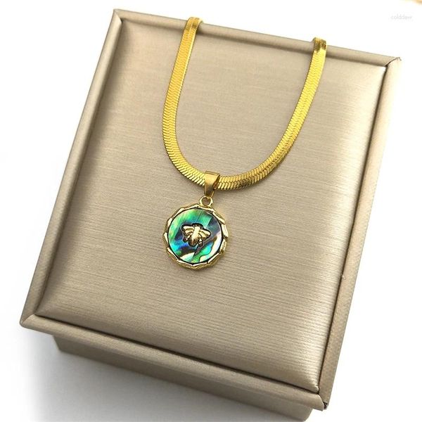 Anhänger Halsketten Biene Kupfer Abalone Shell Halskette Damen Halskette Edelstahl Gold Farbe Zubehör Schmuck Geschenk