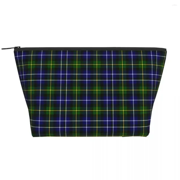 Sacos cosméticos moda verde tartan xadrez viagem saco de higiene feminina verificar geométrica organizador de maquiagem beleza armazenamento dopp kit