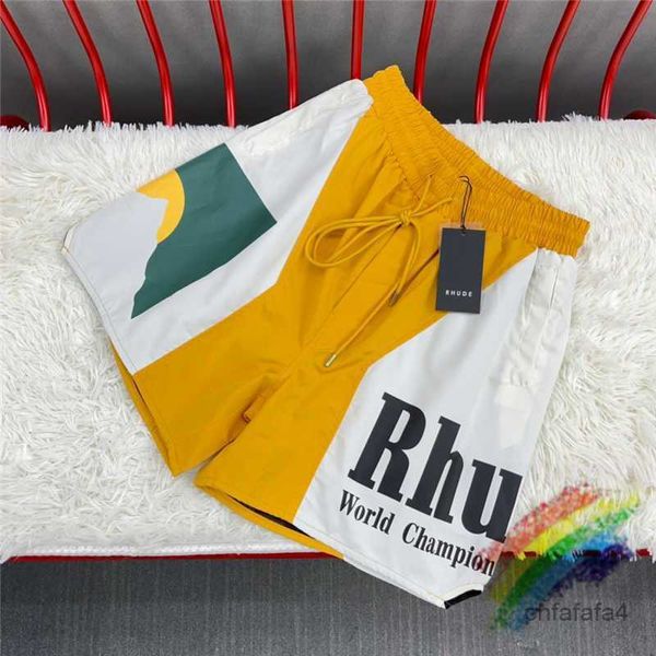 Pantaloncini Rhude tramonto patchwork giallo Uomo Donna All'interno calzoni in rete con coulisse Kifj R1ql A259