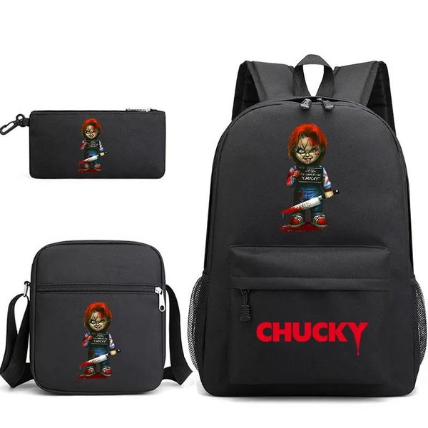 Taschen 3PCS -Kinderspiel Chucky Bookbag Kinder Rucksack Student Jungen Mädchen Schultaschen Umhängetaschen Set tägliche Rucksäcke Mochilas