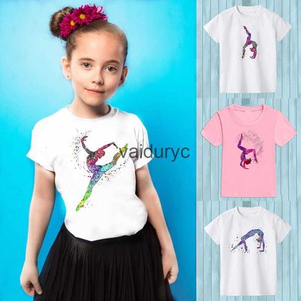 Magliette ginnasta r maglietta femmina watercolor ginnastica magliette art girls estate kids camicia tops ld streetwear hipster h240508