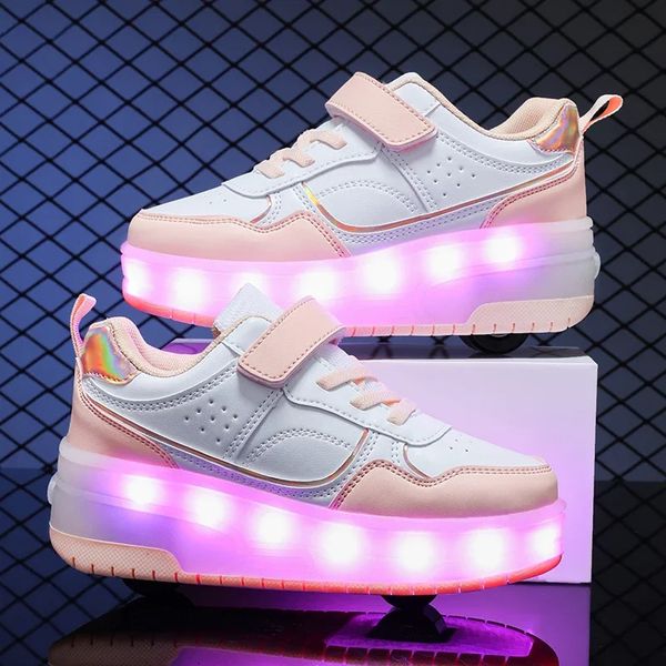 Due ruote per bambini luminosi sneaker brillanti ragazzi ragazze led skate skate scarpe per bambini scarpe a led ricarica 240116