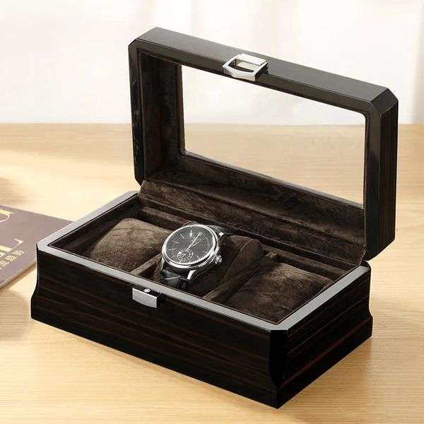 Прямоугольная деревянная коробка для хранения часов 3-битный органайзер для часов Коробка для демонстрации упаковки Чехол Стеклянный шкаф Роскошная деревянная шкатулка для часов 240116