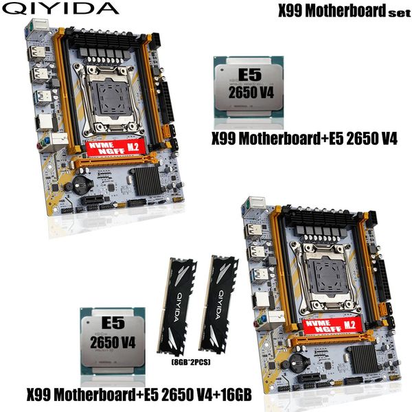 QIYIDA X99 Motherboard Set Combo Xeon Kit E5 2650 V4 CPU LGA 2011-3 Prozessor 16 GB DDR4 RAM Speicher NVME M.2 NGFF SATA ED4 240115