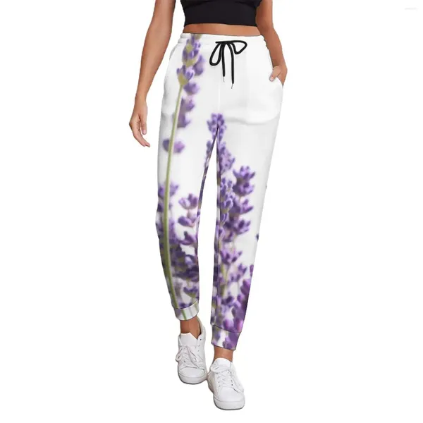 Pantaloni da donna viola lavanda signore vintage fiori primaverili di tendenza joggers autunno abita