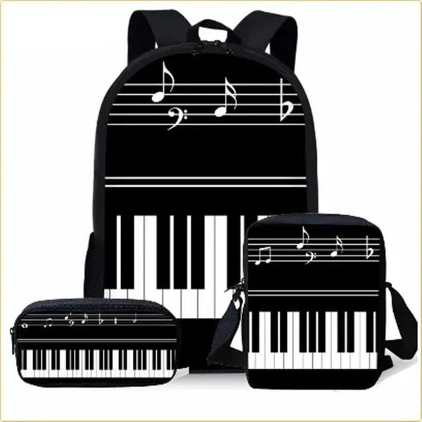 Сумки Рюкзак с 3D принтом пианино для учащихся начальной средней школы для мальчиков и девочек, школьная сумка через плечо, чехол для ручек, дорожный рюкзак