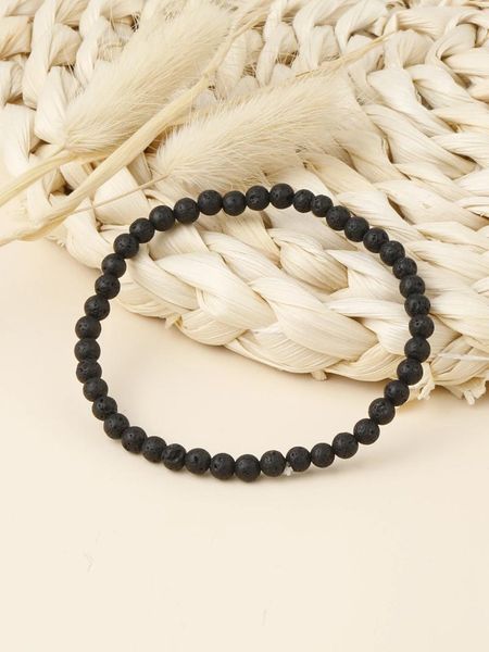 Bangle Yuokiaa 4mm Natural Vulcão Pedra Frisada Pulseira Vintage Clássico Meditação Espírito Yoga Tratamento Jóias Presente Casal