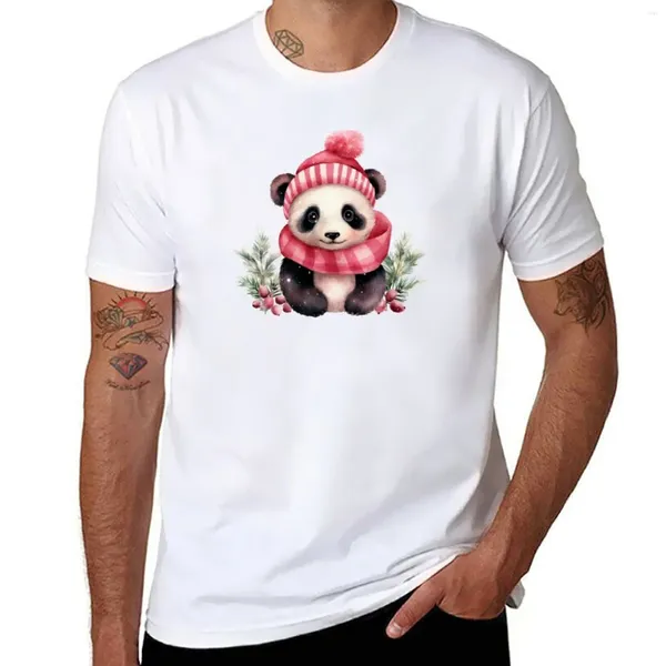 Polo da uomo Acquerello Panda natalizio con cappello di Babbo Natale Pittura digitale T-shirt con motivo ripetuto Magliette divertenti T-shirt per vestiti carini