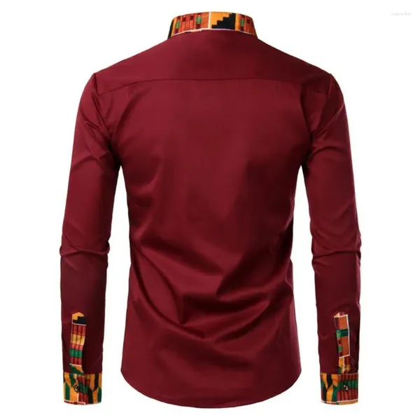 Camicie casual da uomo Camicia da uomo Elegante vestibilità slim fit Manica lunga con colletto rialzato Stampa Design della giuntura a scacchi in colore a contrasto per ufficio