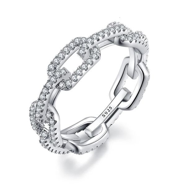 Классическое звено в форме цепочки из стерлингового серебра 925 пробы с имитацией бриллианта, штабелируемое кольцо для женщин, обручальные кольца с кристаллом циркона 240115