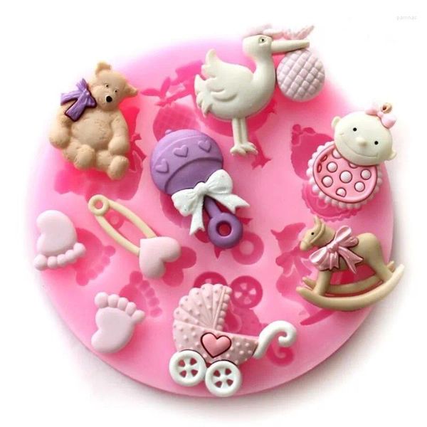 Stampi da forno Baby Shower Party Stampo per fondente in silicone 3D Decorazione per torte Strumenti per cioccolato Sugarcraft Gumpaste fai da te