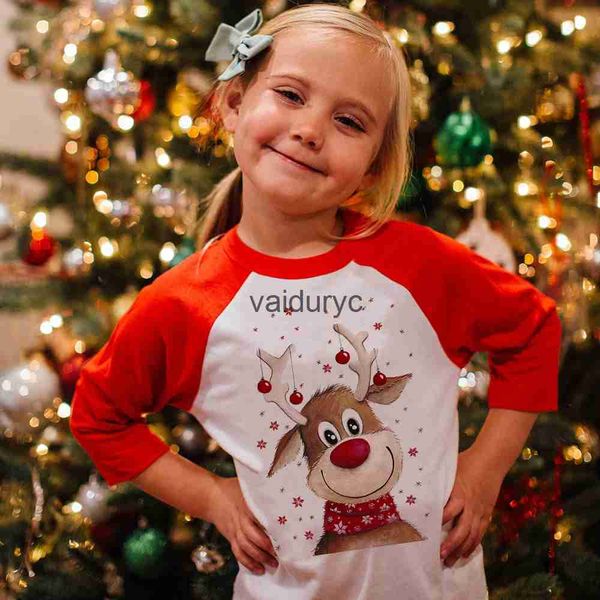 T-Shirts Mutlu Noeller Çocuklar Uzun Kollu Raglan T Shirts Toddler Kız Kızlar Unisex Grafik Karikatür Noel Geyik Tees Tatil Partisi Hediye Topvaiduryc