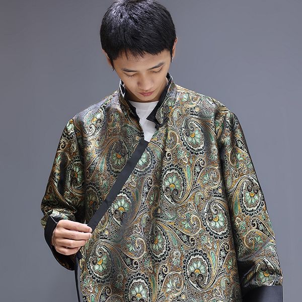 Cappotto da collezione casual estivo da uomo Trend Tibet stile cinese vestibilità ampia giacca da ragazzo con colletto alla coreana a maniche lunghe