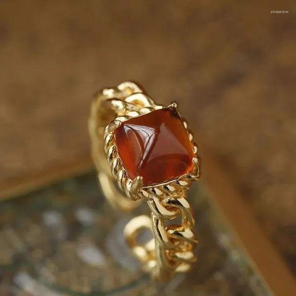 Кольца-кластеры, романтическая и креативная серия, оранжево-красные драгоценные камни для женщин, простая цепочка, винтажные повседневные легкие роскошные серебряные украшения