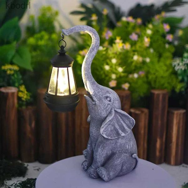 Decorações de jardim ao ar livre elefante lâmpada solar decoração estátua à prova dwaterproof água sólida resina artesanato elefante jardim decoração para casa yq240116