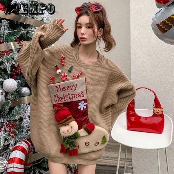 Damenpullover, verdickter Weihnachtspullover, 3D-Cartoon-Schneemann-Muster, süßer Damen-Pullover, lockerer warmer Preppy-Stil, amerikanische Mode, Herbst