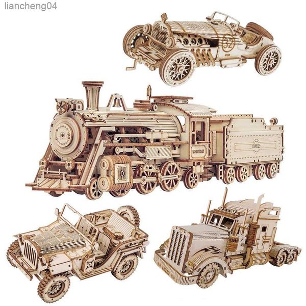 3d quebra-cabeças modelo de trem 3d quebra-cabeça de madeira brinquedo montagem locomotiva modelo kits de construção para crianças presente aniversário brinquedos de construção de madeira