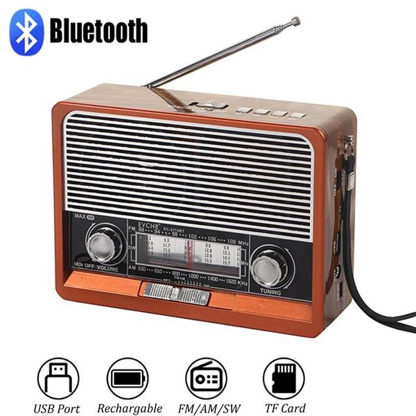 Радио Ретро FM/AM/SW Радио Портативный полнодиапазонный радиоприемник Открытый Bluetooth-динамик Mp3-плеер с фонариком Слот Tfcard/USB/aux