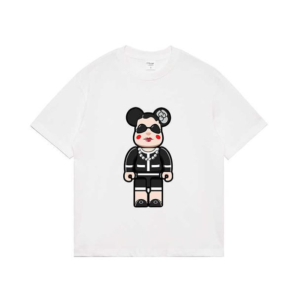 Gaojie marca moderna pequeno urso fio duplo algodão puro fragrância violenta vento grande impressão solta manga curta camiseta