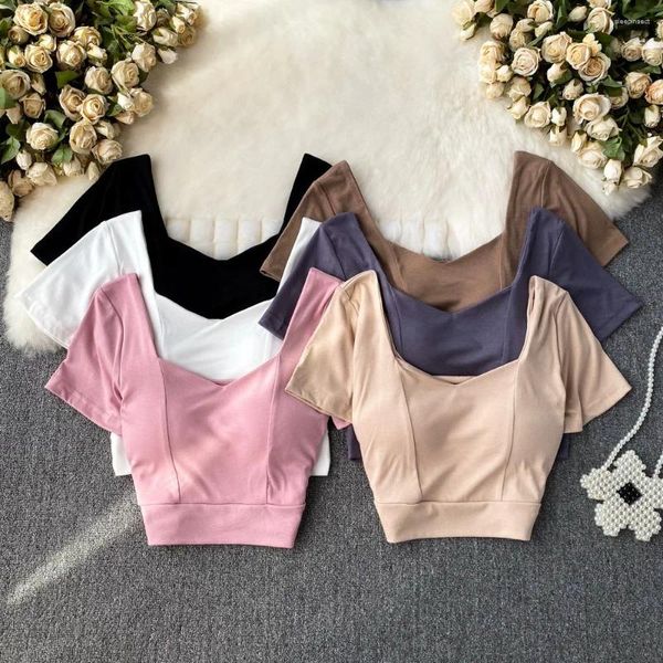 Kadın bluzları kare yaka bluz için kadın moda sütyen çıplak diafram kısa kollu sıska blusa korece şık kadın üstleri damla