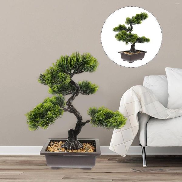 Flores decorativas plantas falsas pinheiro falso mesa média bonsai artificial realista bonito abs mini interior