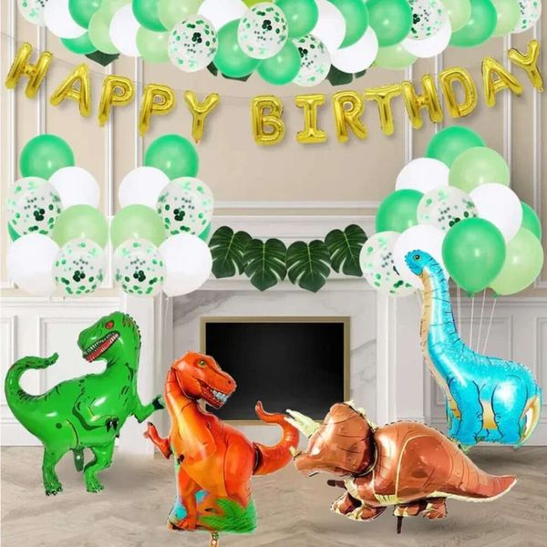 Nuovi striscioni Stelle filanti Coriandoli 1 set Enormi palloncini dinosauro Set Fornitura per feste di compleanno di dinosauri Decorazioni per feste di dinosauri Palloncini foil per Ragazzi Ragazze Compleanno
