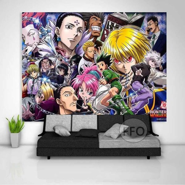 Tapeçarias anime caçador x caçador decoração de parede cartazes kawaii desenhos animados tapeçaria asethetic menino quarto decoração ilustração dormitório fundo