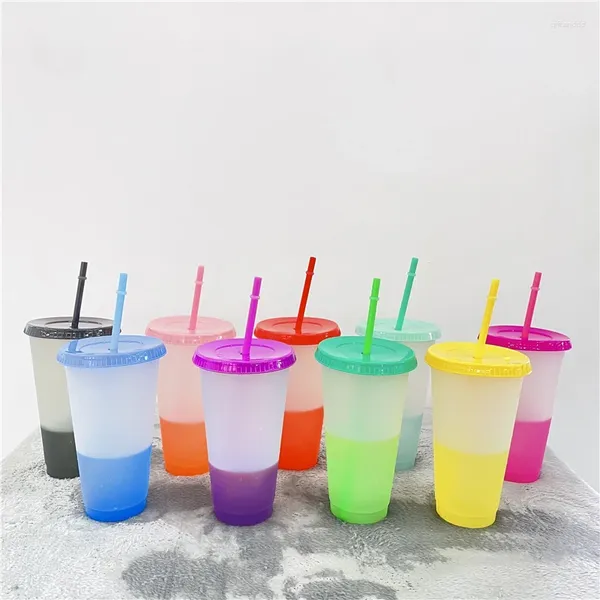 Tumbler 10 PCS Sıcaklık Sensörü Büyülü Renk Değişen Kupaları Kapaklarla PP Plastik Saman 23.6 Oz Çocuklar İçin Yeniden Kullanılabilir Yetişkinler